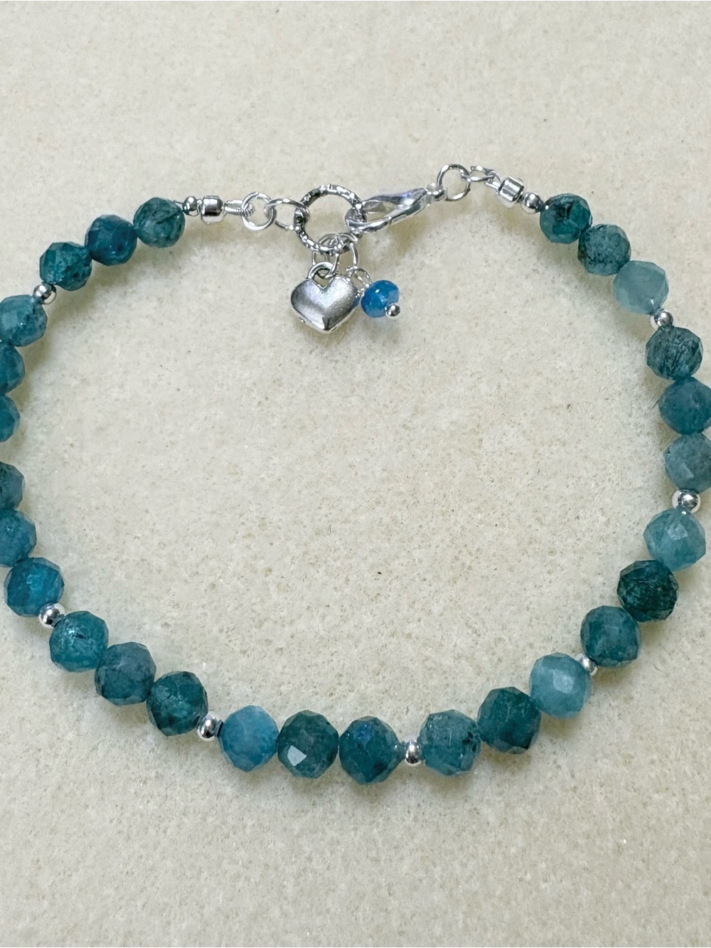 Teal Apatite Gemstones with silver spacers